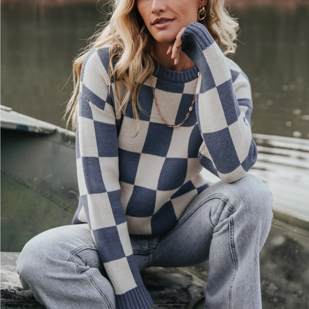 Checkered Blue and White Sweater